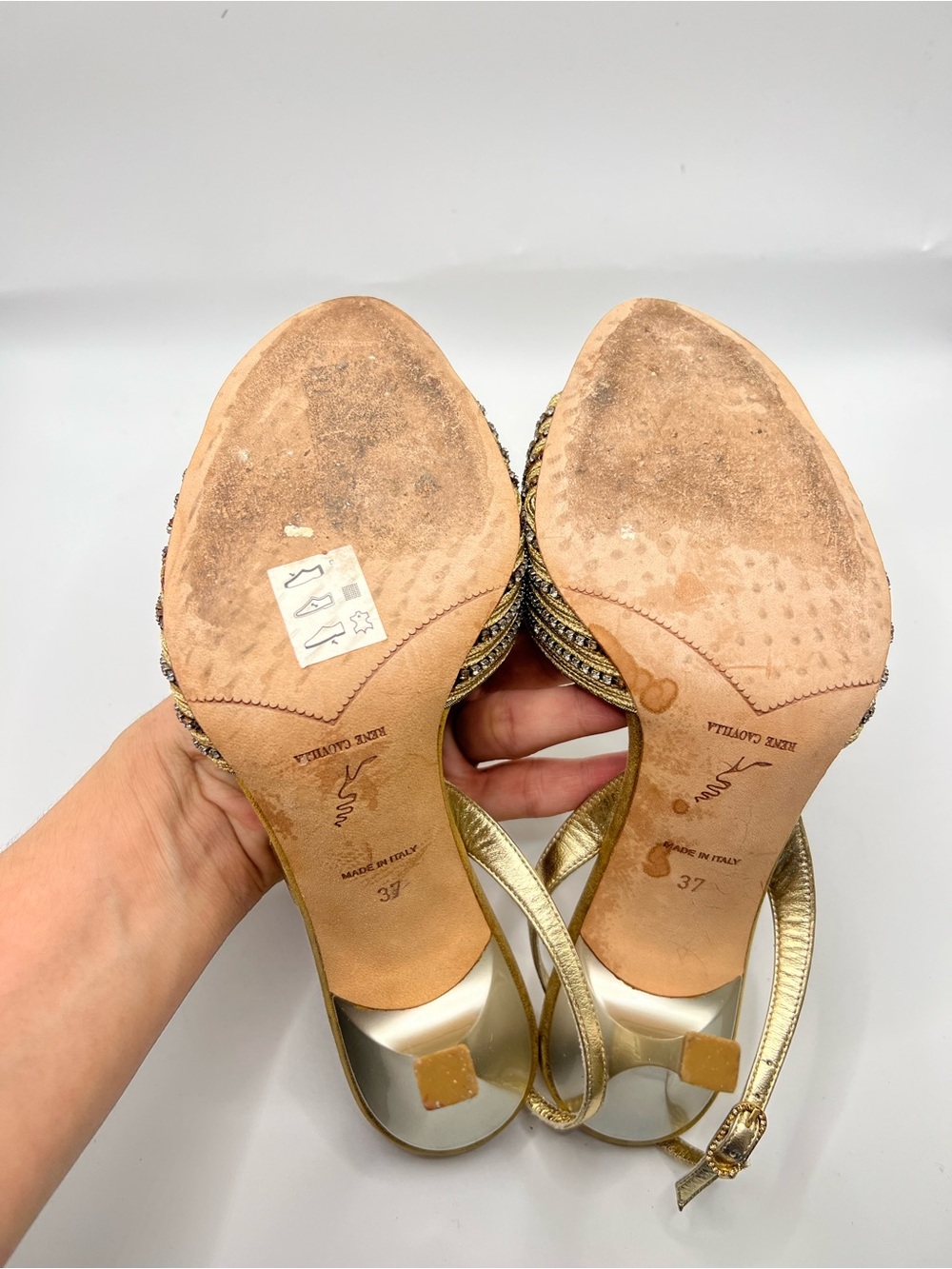 Rene Caovilla Gold Crystal Medallion Slingback Heels - Picture 12 of 15
